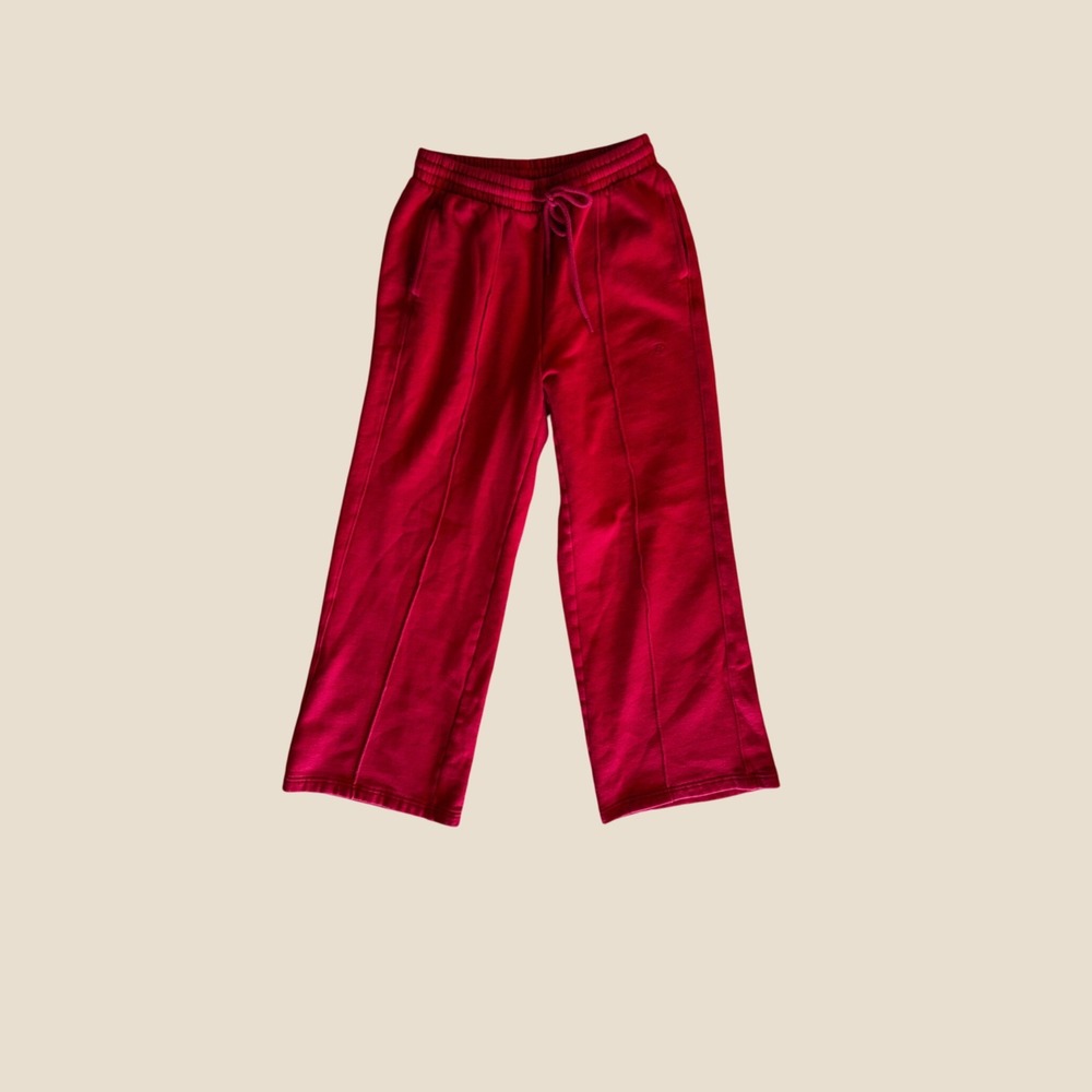 Pink‎ Victoria's Secret Womens Sweatpants Size S Red Wide Leg Fleece Joggers